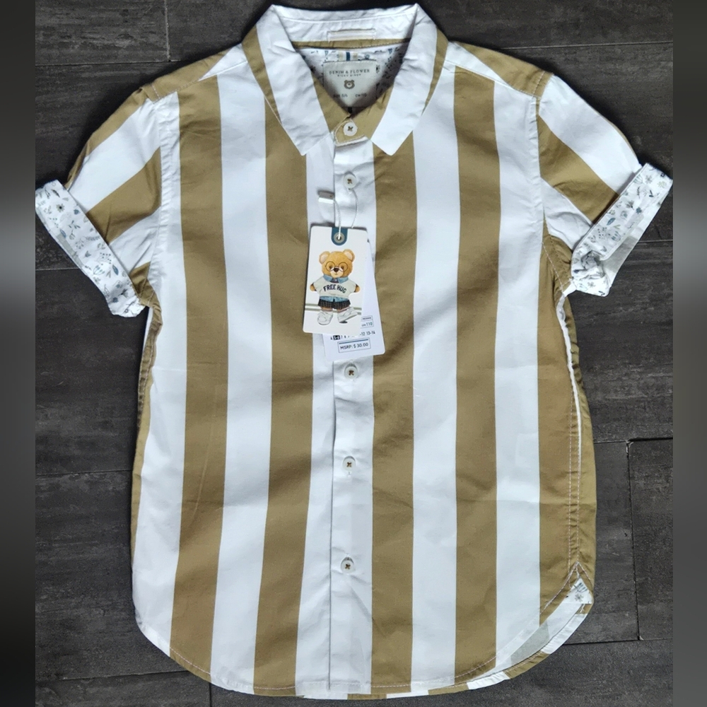 Denim & Flower Kids Button Down Striped Shirt 5/6
